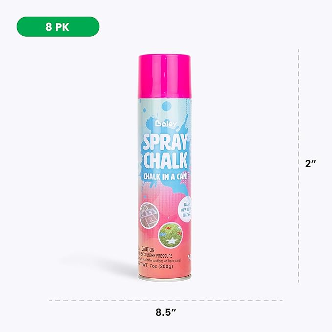 Boley Spray Chalk - 8 Pack Washable Sidewalk Chalk Spray Paint, 7 oz Each, Safe & Non-Toxic, Vibrant Colors for Outdoor Fun, Chalk for Asphalt, Grass, Snow, Sand, Concrete - Ages 14+-CubbioJoy