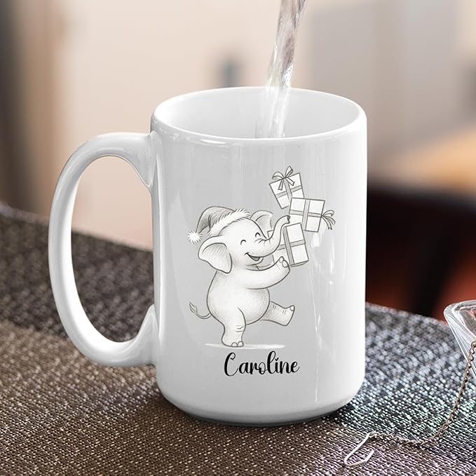 Cute Elephant Coffee Cup With Name, Personalized Elephant Lover Coffee Mug Gift For Men Women Kids Children, Awesome Animal White Ceramic Teacup 11 Oz 15 Oz, Custom Name Elephants Accent Coffee Mug-CubbioJoy