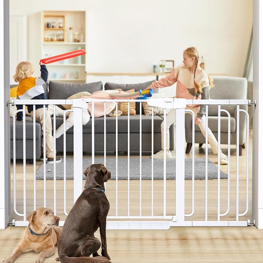 Cumbor 29.7-57" Extra Wide Baby Gate for Stairs, Mom's Choice Awards Winner-Dog Gate for Doorways, Pressure Mounted Walk Through Safety Child Gate for Kids Toddler, Tall Pet Puppy Fence Gate, White-CubbioJoy