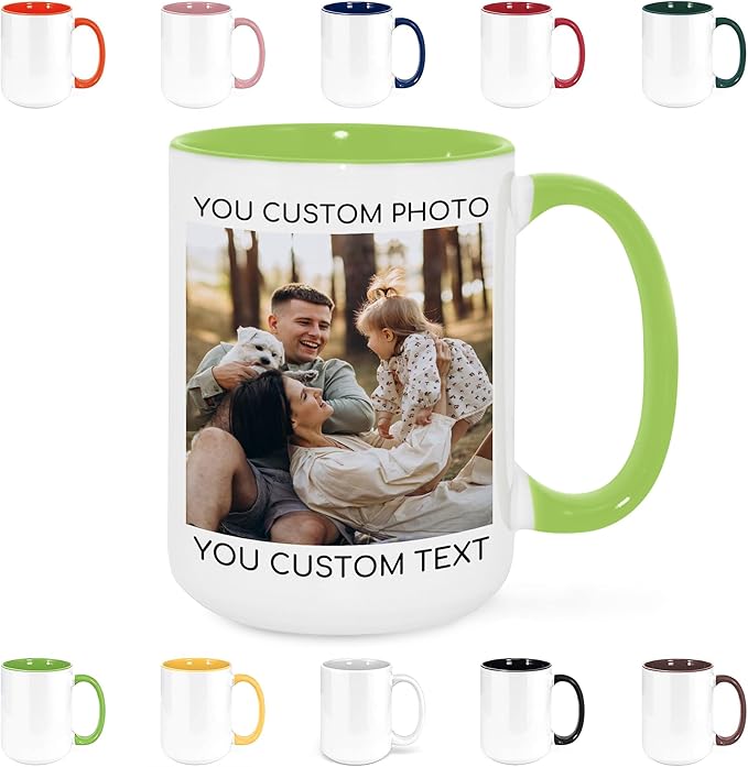 Custom Mug Upload Your Picture Personalized Coffee Mug with Photo Text Name Customized Cup Unique Ideas Gifts for Men Women Mom Dad Girlfriend Boyfriend Friend Family (Green, 15oz)-CubbioJoy