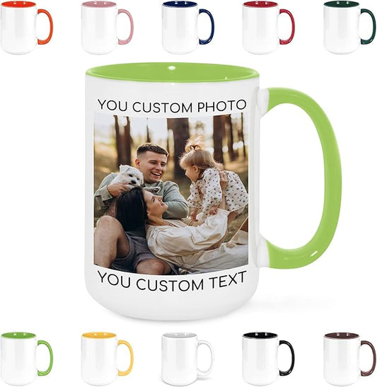 Custom Mug Upload Your Picture Personalized Coffee Mug with Photo Text Name Customized Cup Unique Ideas Gifts for Men Women Mom Dad Girlfriend Boyfriend Friend Family (Green, 15oz)-CubbioJoy