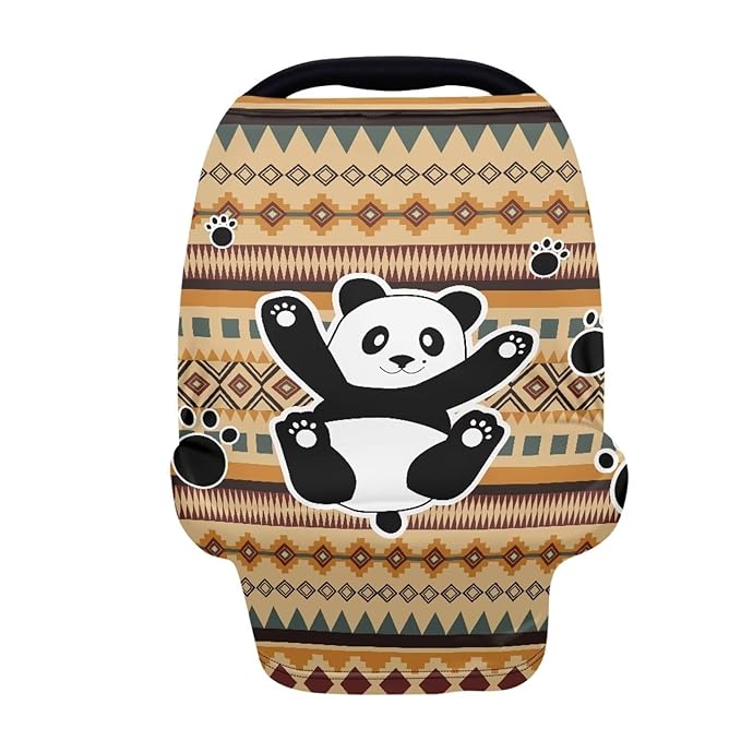 Binienty Breathable Car Seat Covers for Babies Newborns,Aztec Nation Panda Pattern Nursing Cover Breastfeeding Scarf Breathable Stroller Cover for Sun-CubbioJoy