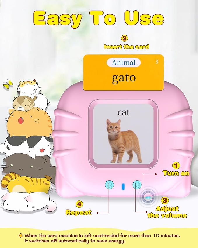 510 Words Spanish Flash Cards for Kids, Autism Toys for Toddlers, Speech Therapy Toys, Educational Learning Flash Cards for Boys and Girls Pink(Spanish/English/Bilingual)-CubbioJoy