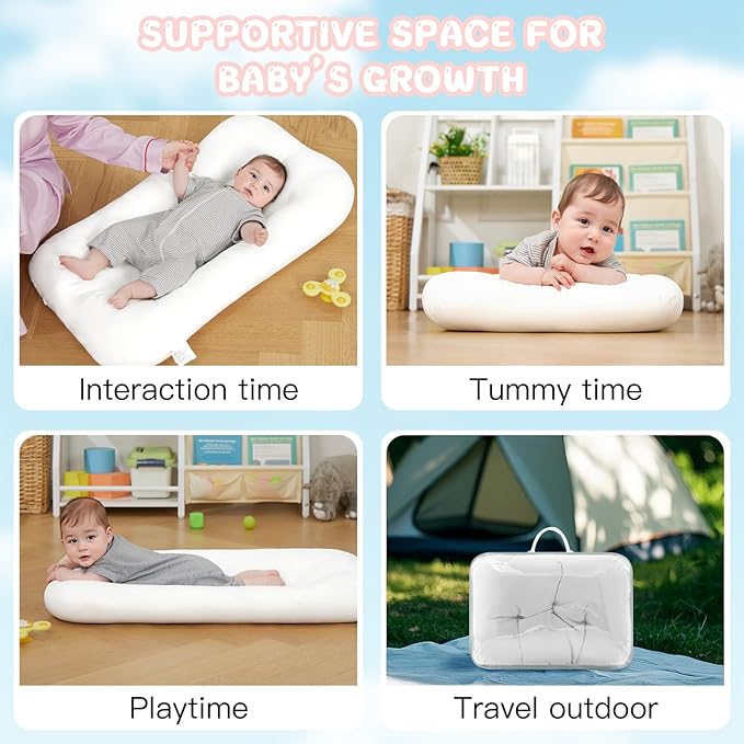 Baby Lounger for Newborn, Bionic Design Baby Lounger, Soft Organic Cotton Breathable Lounger for Infants 0-18 Months (White)-CubbioJoy