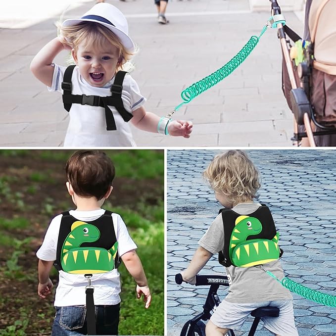 Accmor Toddler Harness Leash + Anti Lost Wrist Link, Cute Dinosaur Kids Harness with Leash, Adorable Child Harness Leash Wristband Strap Belt Protector for Baby Boys Girls to Outdoor Travel-CubbioJoy