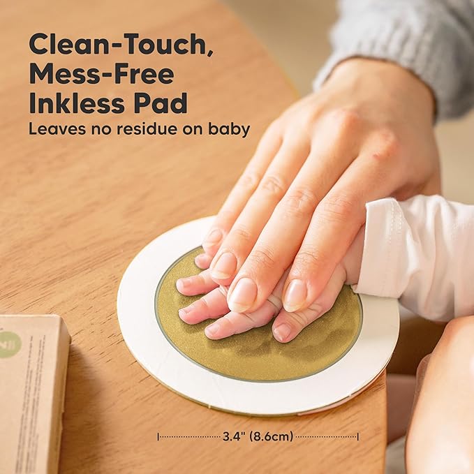 2-Pack Round Inkless Baby Hand and Footprint Kit - Mess Free Ink Pad for Newborn Keepsake, Dog Nose & Paw Print Kit, Clean Touch Ink Pad for Baby Hand & Footprints, Ideal New Mom Gifts (Gold)-CubbioJoy