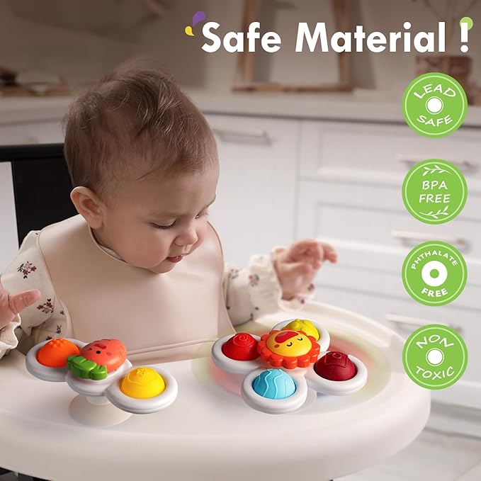ALASOU 3PCS Pop Suction Cup Spinner Toys for 1 Year Old Boy Girl|Novelty Spinning Tops Toddler Toys Age 1-2|Sensory Baby Bath Toy for Toddlers 1-3|12 18 Months Boy Birthday Gift for Infant-CubbioJoy