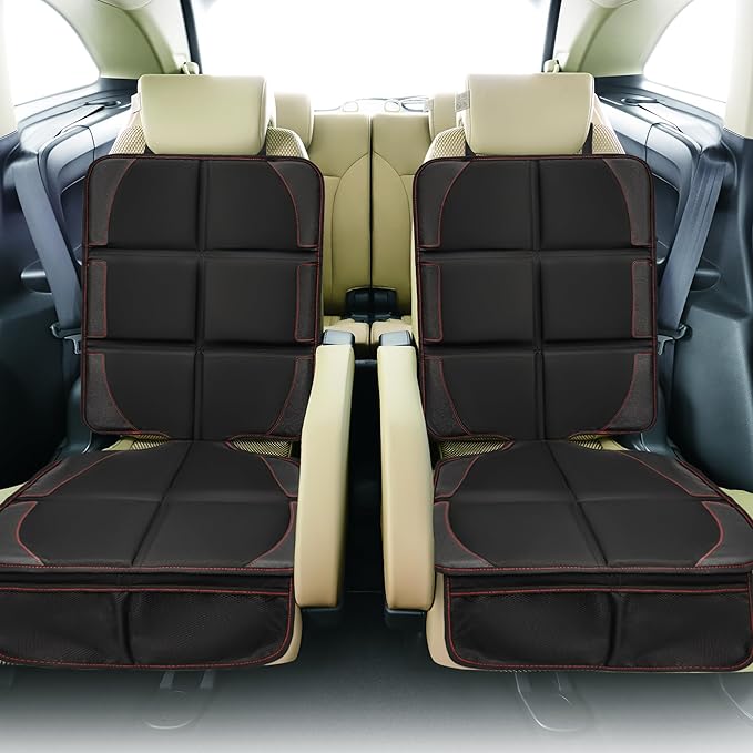 Car Seat Protector 2 Pack Baby Car Seat Covers with Mesh Pockets & Non-Slip Backing 600D Durable Seat Protector Under Baby Car Seat (Black & Red, Large)-CubbioJoy