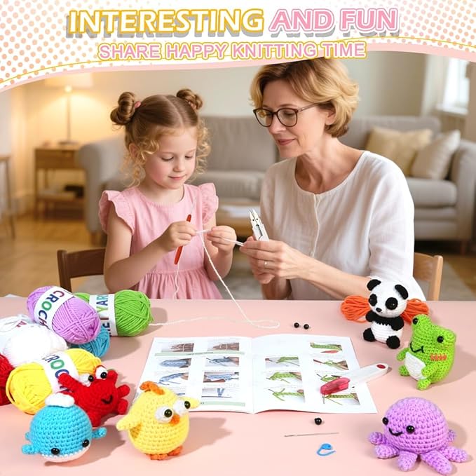 6 PCS Crochet Animal Kit –2026 DIY Amigurumi Crochet Kit for Beginners, Knitting Crochet Kit For Kids Adults , Knitting Kit with detailed videos tutorials, Yarn, Hook, Best Gift For Crochet Lovers-CubbioJoy