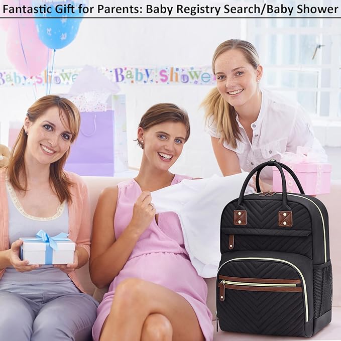 Diaper Bag Backpack for Women Large Capacity with Insulated Pockets Multifunctional Diaper Bags For Baby Girl Boy Waterproof Baby Bags For Mama Maternity Travel Bag Black-CubbioJoy