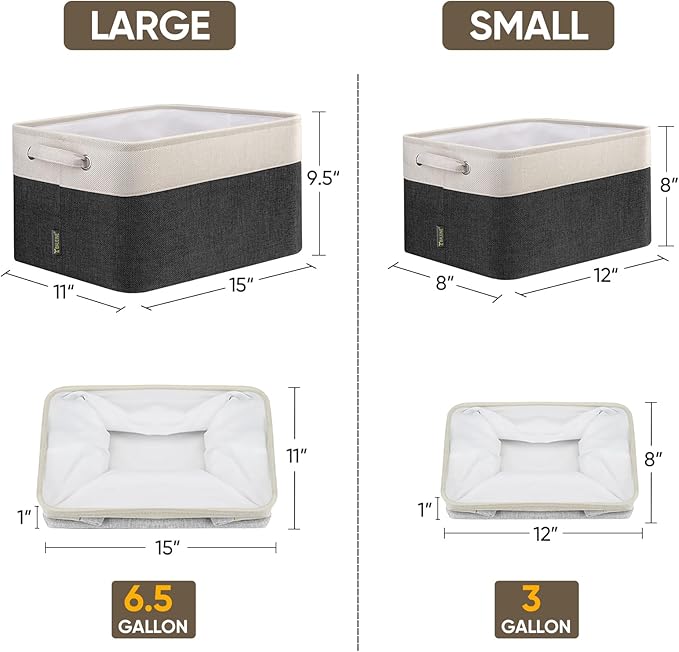 BALEINE Fabric Storage Bins for Shelves, Linen Storage Baskets for Organizing, Decorative Closet Storage Bins for Clothes, Toys, Home Storage (Black, 4 Pack)-CubbioJoy