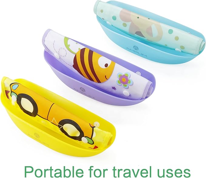 Amplim Baby Feeding Bib (3-Pack) Toddler/Baby Bibs for Eating. Waterproof, Adjustable, Lightweight. Eco-friendly PEVA material. BPA, Lead, Phthalate, Cadmium free-CubbioJoy