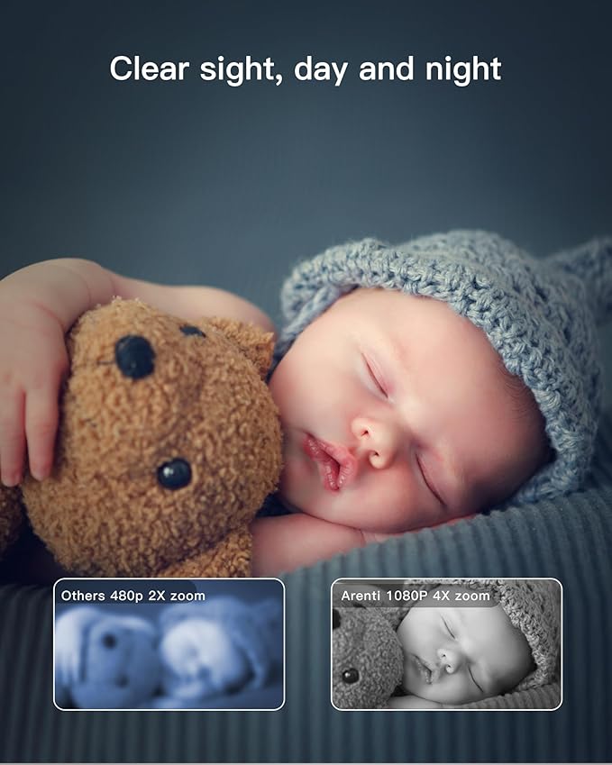 ARENTI B2, 360° View Baby Camera for Pet/Nanny, 2.4g WiFi Only, Temperature Sensor, Sound & Motion Detection, 2 Way Audio, Night Vision, Works Screen2-No Light-CubbioJoy
