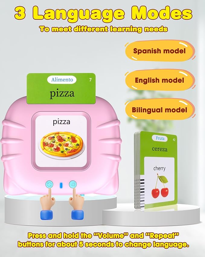 510 Words Spanish Flash Cards for Kids, Autism Toys for Toddlers, Speech Therapy Toys, Educational Learning Flash Cards for Boys and Girls Pink(Spanish/English/Bilingual)-CubbioJoy