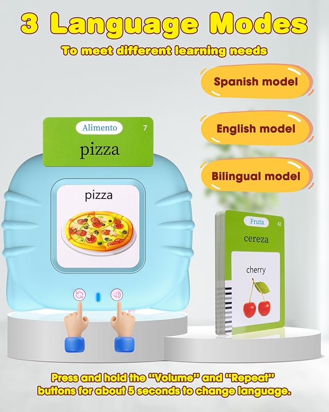 510 Words Spanish Flash Cards for Kids, Autism Toys for Toddlers 2-3 Years Old, Speech Therapy Toys, Educational Learning Flash Cards for Boys and Girls Blue(Spanish/English/Bilingual)-CubbioJoy