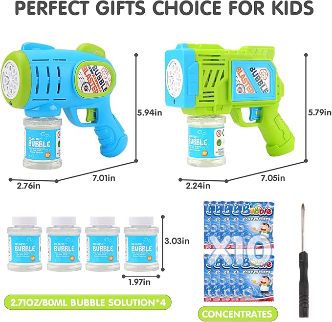 2 Pack Bubble Gun Machine for Kids, Automatic Light Up Bubble Blower with 4 Bottles 10 Bags Refill Solution Bubble Guns Blaster for Toddlers, Outdoor Toys Gifts Wedding Easter Party Favor-CubbioJoy