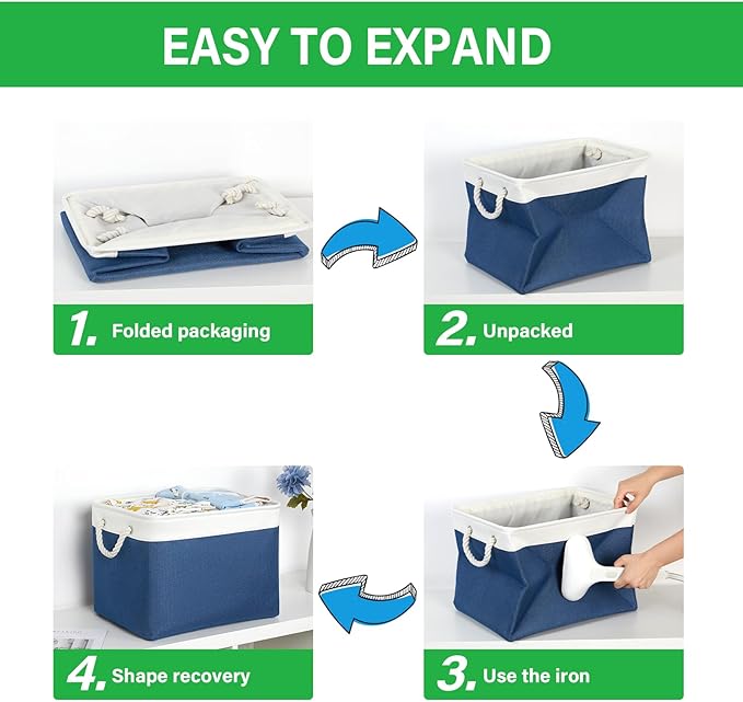 Bidtakay Large Storage Baskets for Shelves 3 Pack Fabric Storage Bins for Organizing Navy Blue Decorative Baskets Linen Collapsible Organizer for Closet-CubbioJoy