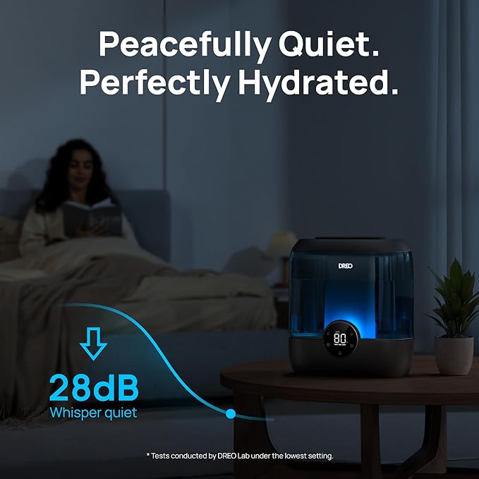 Dreo Smart Humidifiers for Bedroom, 6L Top Fill Supersized Cool Mist Humidifier for Large Room, 60 Hour Runtime, Quiet Ultrasonic Humidifiers for Plants, Baby, Indoor, Home, Night Light, Black-CubbioJoy