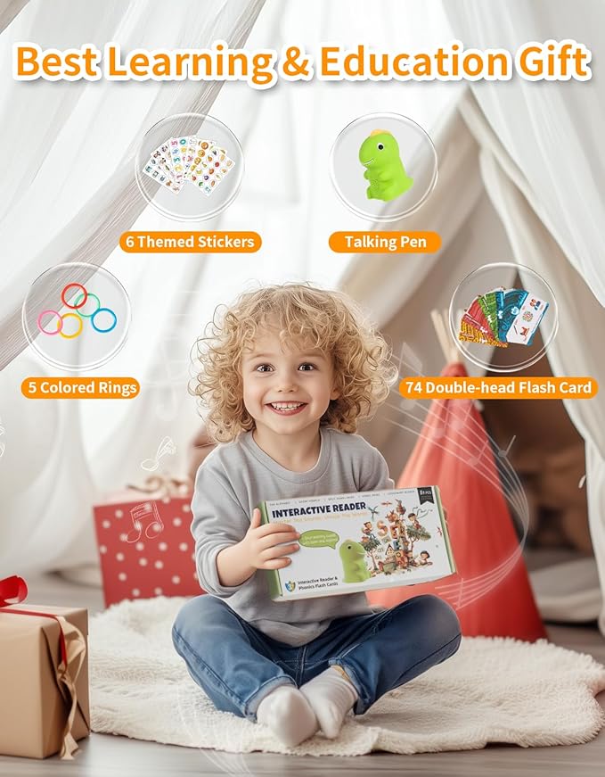 Interactive Dinosaur Talking Pen for Kids – Montessori Reading Toy with Phonics Flash Cards for Toddlers Ages 1-6, Speech Therapy & Autism Sensory Gift (Green, Phonics)-CubbioJoy