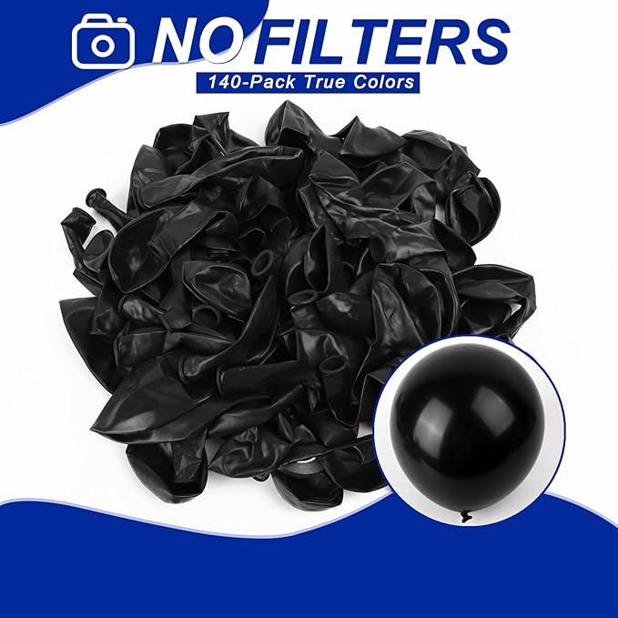 140pcs Black Round Balloons Different Sizes 18 12 10 5 Inch Latex Balloons for Arch Decoration Party Balloon Kit for Graduation Birthday Party Wedding Balloon Baby Shower Decoration-CubbioJoy