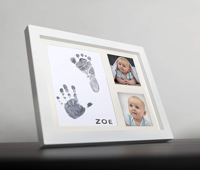 Baby Ink Hand and Footprint Kit – Handprint Picture Frame for Newborns (Safe Clean-Touch Ink Pad for Prints) – Best New Mom and Shower Gift – Foot Impression Photo Keepsake for Girls & Boys – (White)-CubbioJoy