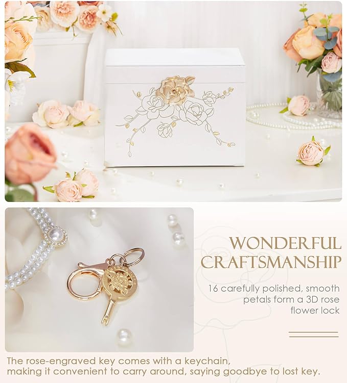 Jewelry Box with Lock for Girls: Jewelry Organizer for Dresser - 3-Drawer Earrings Storage Girls Women Gift (White)-CubbioJoy