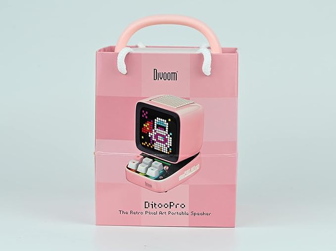 Divoom Ditoo Retro Pixel Art Game Bluetooth Speaker with 16X16 LED App Controlled Front Screen (Pink)-CubbioJoy