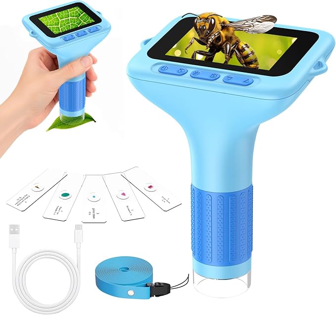 Digital Handheld Microscope for Kids: 3.0" Large HD Screen 1000X Portable Mini Microscopes with Camera Video Recording Slides Kit Science Educational Boys Girls Toy Gifts-CubbioJoy