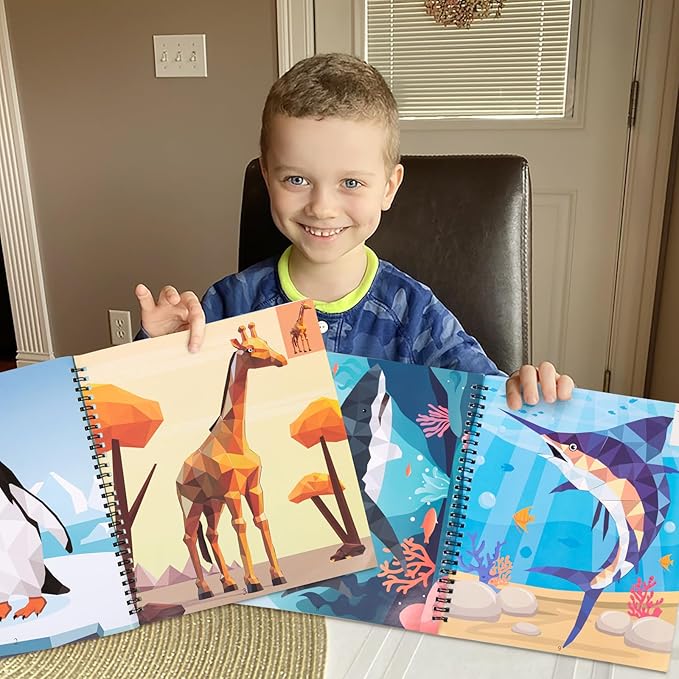 90shine 4PCS Sticker Books for Kids Ages 4-8 Includes Underwater Pet Dinosaur Rainbow Themed Multiple Designs Party Gift Create 44 Pictures-CubbioJoy