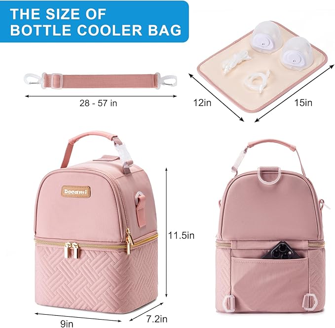 Breastmilk Cooler Bag with Ice Pack & Mat Fit 6 Bottles Up to 9 Ounce, Baby Bottle Cooler Bag for Moms, Daycare & Travel, Black-CubbioJoy