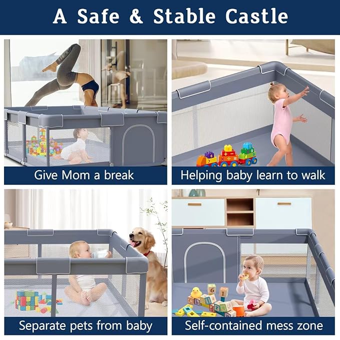 Baby Playpen 74x50 Inch, Playpen for Babies and Toddlers, Play Pen Pin Indoor Outdoor Baby Play Fence-CubbioJoy