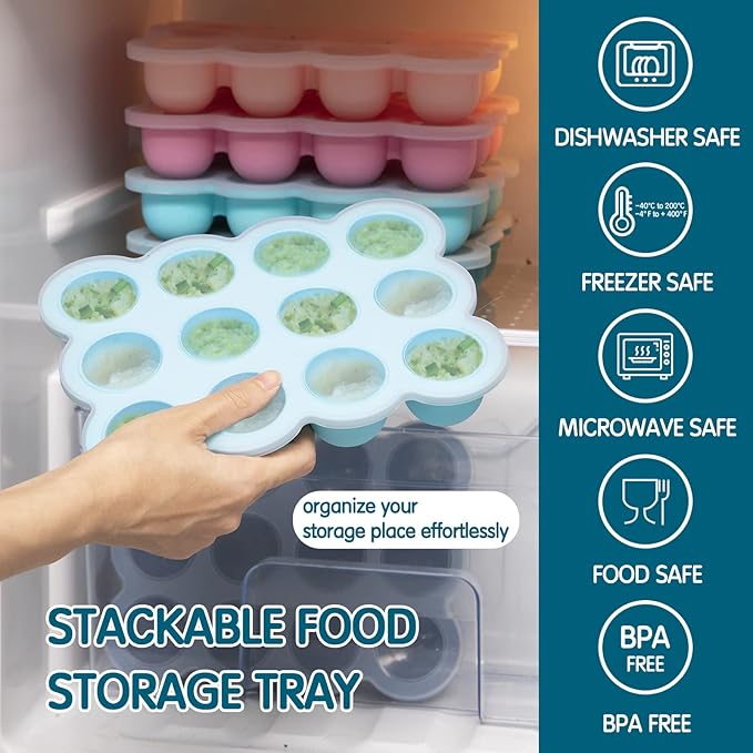 Baby Food Storage 12 x 1.5OZ Silicone Freezer Tray with Lid, Food Grade Silicone Containers for Purees & Vegetables Midnight Blue-CubbioJoy