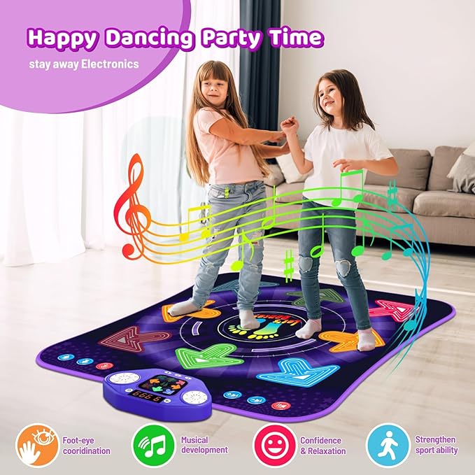 Dance Mat Toys for 3-12 Year Old Girls Boys, Dance Pad with Light Up 8-Buttons & Bluetooth, Music Dance Game with 7 Game Modes, Christmas Birthday Gifts for 3 4 5 6 7 8 9 10+ Year Old Girls Boys-CubbioJoy