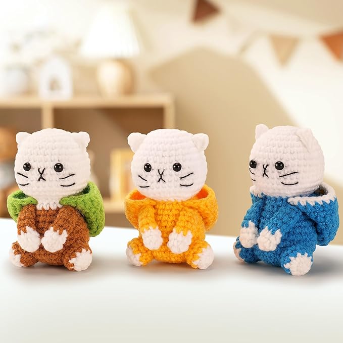 Crochet Kit for Beginners, 3 Pack Duck Cat Crochet Kits with Step-by-Step Video Tutorials, Beginner Crochet Kit for Adults Kid, Crochet Animal Kit for Starters, DIY Craft Gift for Cat Lover-CubbioJoy