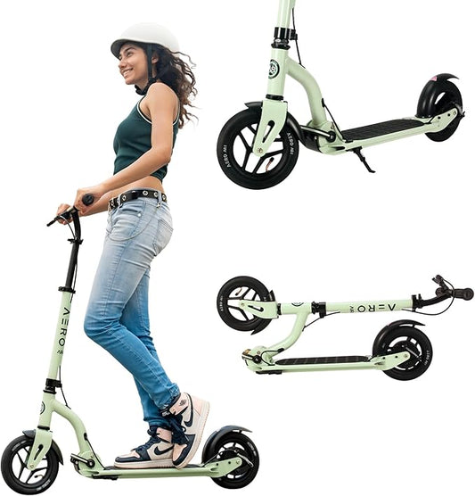Aero Big Wheels Kick Scooter for Kids 6+, Teens & Adults | Light Up Wheels, Hand Brake, Rubber Deck Mat & Shock Absorption | Foldable & Height Adjustable-CubbioJoy