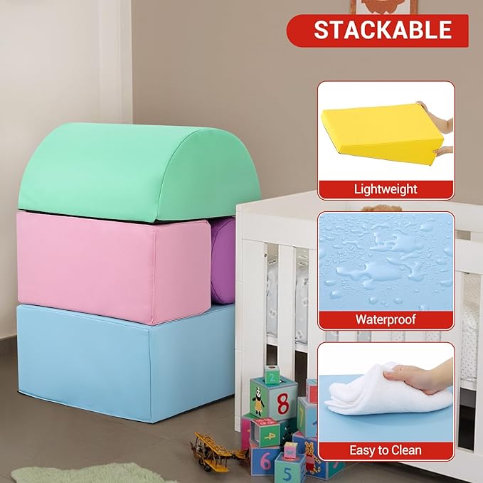 6-Piece Soft Toddlers Climbing Toys, Baby Foam Climbing Blocks for Babies Toddlers, Waterproof Foam Play Gym Climber Structures for Toddler 3, Indoor Climb and Crawl Activity Play Set (Suede Fabric)-CubbioJoy