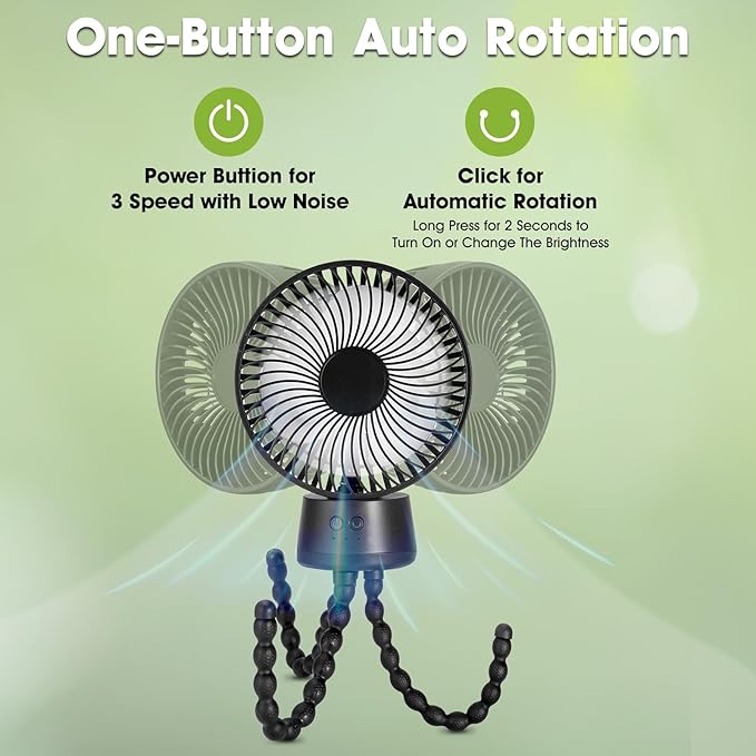 50H Portable Stroller Fan, 15000mAh Ultra-Long Battery Powered Rechargeable Personal Fans, Tripod Clip Fan with Auto Rotation，3 Speed Desk Handheld Cooling for Travel Car Seat Bedroom-CubbioJoy