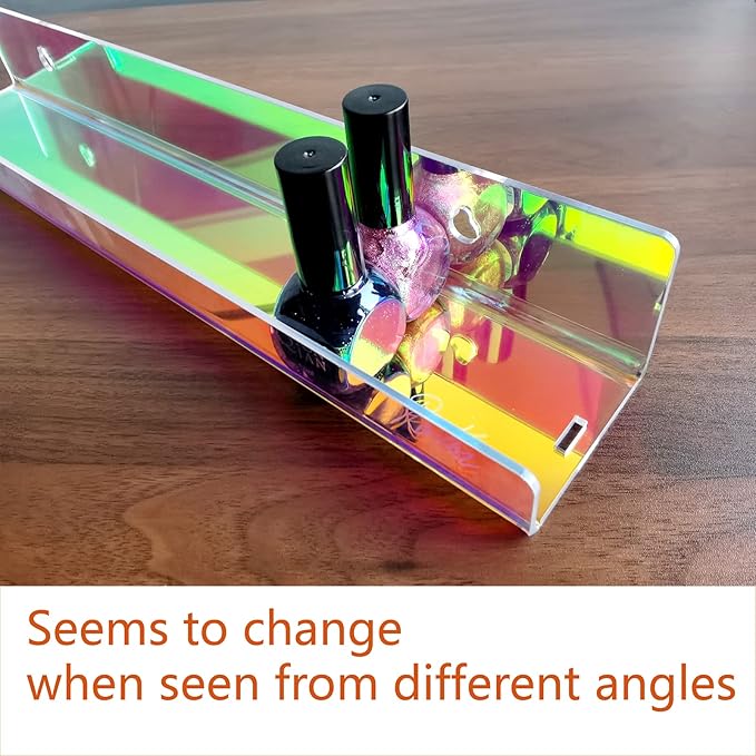 8 Pack 15 Inch Iridescent Acrylic Shelves, Clear Rainbow Kids Floating Bookshelf for Kids Room, Modern Sunglasses Essential Oil Picture Ledge Display Toy Storage Wall Shelf-CubbioJoy