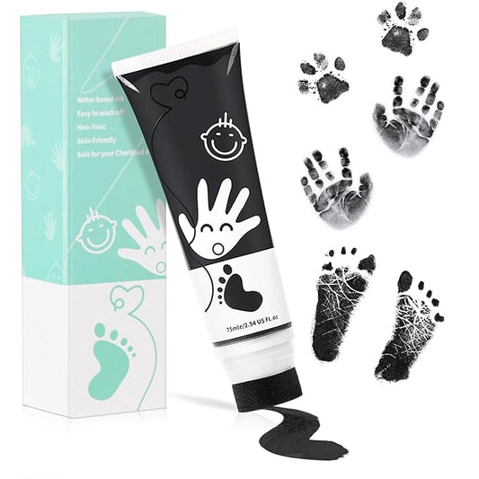 75ml Black Baby Hand and Footprint Ink Kit, Baby Handprint Footprint Paint for Newborn Keepsake, Dog Cat Paw Print Kit, Washable, Non Toxic Acid-Free, Safe Gentle for Ideal New Mom Gifts-CubbioJoy