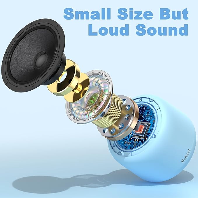 Bobtot Portable Bluetooth Speakers with Strap Easy to Carry, Wireless IPX5 Waterproof Mini Speaker with Loud Stereo Sound, 20 Hours Playtime, Rechargeable Battery, Built-in Microphone, Blue-CubbioJoy