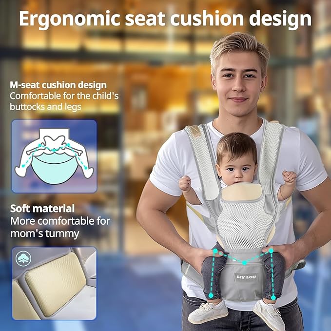 Baby Carrier, Newborn to Toddler(25-60 lbs), Adjustable Detachable 6-in-1 Ergonomic Toddler Carrier, Easy-to-Use, Front & Back Carry & Baby Hip Carrier for Hands-Free Parenting-CubbioJoy