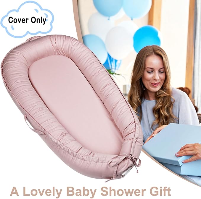Baby Lounger Cover Only for Newborns, 100% Cotton Soft Portable Baby Nest Lounger Cover, Breathable Infant Lounger Replacement Cover, Lounger Pillow Cover Fit for Snuggle Me, Cover Only(Pink)-CubbioJoy