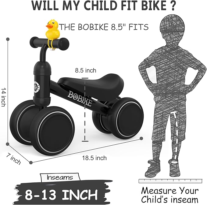Baby Balance Bike Toys for 12-36 Months Kids Toy Boy and Girls Gifts Toddler Best First Birthday Gift Children Walker No Pedal Infant 4 Wheels Bicycle (Classic, Black)-CubbioJoy
