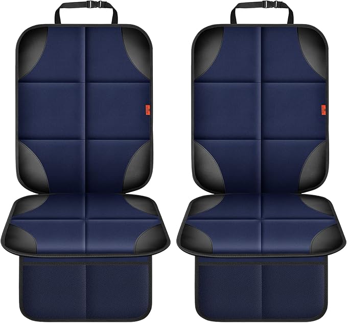 Car Seat Protector 2 Pack Car Seat Cushion Mat Thickest Padding,Waterproof 600D Fabric Car Seat Covers for Non-Slip Backing Mesh Pockets for Baby and Pet (Blue, 2 Pack)-CubbioJoy