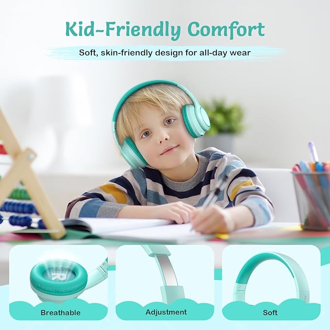 Active Noise Cancelling Headphones for Kids, 60H Playtime, Wireless Bluetooth Over-Ear Headset Built-in Microphone for Home/School/Travel/Party - Includes Portable Case-CubbioJoy