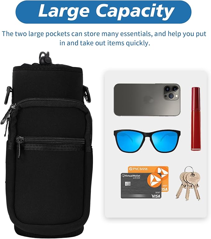 32 40 oz Water Bottle Carrier with Strap, Neoprene Water Bottle Sleeve Bag with 2 Pockets Insulated Flask Sling Holder for Walking Hiking Gym-CubbioJoy