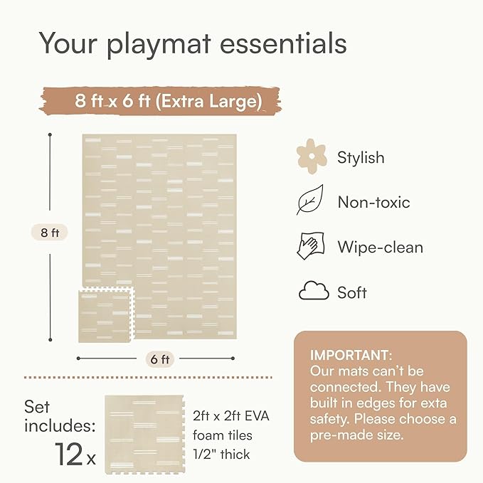 Baby Play Mat for Floor – 6x8ft Old White | Soft Non Toxic Premium EVA Foam Tiles for Tummy Time, Crawling & Playroom – Waterproof Interlocking Floor Mat for Babies & Toddlers by Lillefolk (12 Tiles)-CubbioJoy