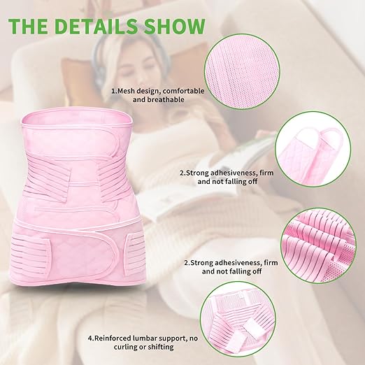 2 in 1 Postpartum Belly Band Wrap Pink, C-Section Support Belt XX-Large, Post Partum Support Recovery Waist/Pelvis Belt, Hysterectomy Belly Band Binder Girdle Stomach-CubbioJoy