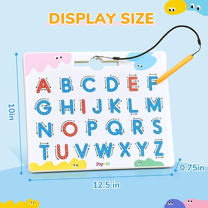 JoyCat Magnetic Letter Tracing Board, 2-in-1 Double-Sided ABC Magnets for Kids Ages 3-5, Uppercase & Lowercase Letter Writing Practice - Preschool Learning Toys, Road Trip Car Activities for Toddlers-CubbioJoy