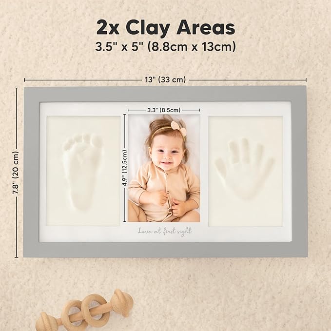 Baby Hand and Footprint Kit - Clay Handprint Keepsake Frame, Newborn Nursery Picture Frame, Personalized New Mom Gifts for Baby Shower & Registry (Cloud Gray)-CubbioJoy